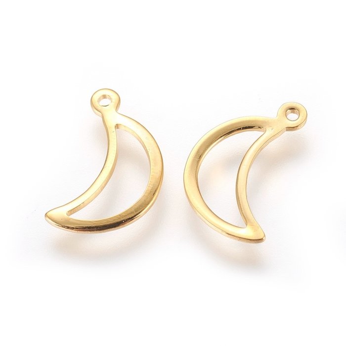 5332 Stainless Steel Maan Bedel Gold Plated 15x9mm, 4 stuks