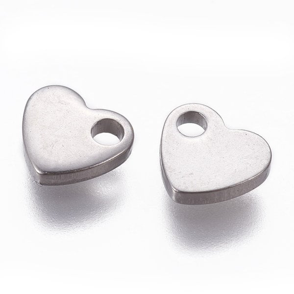 8 pieces Stainless Steel Heart Charm 6x7mm Silver