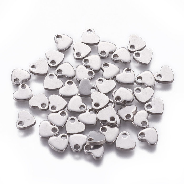 8 pieces Stainless Steel Heart Charm 6x7mm Silver