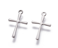 4 pieces Stainless Steel Cross Charm 16x10mm Silver