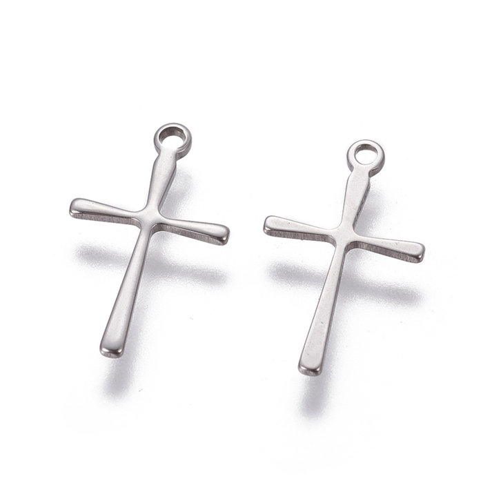 4 stuks Stainless Steel Kruisje Bedel 16x10mm Zilver