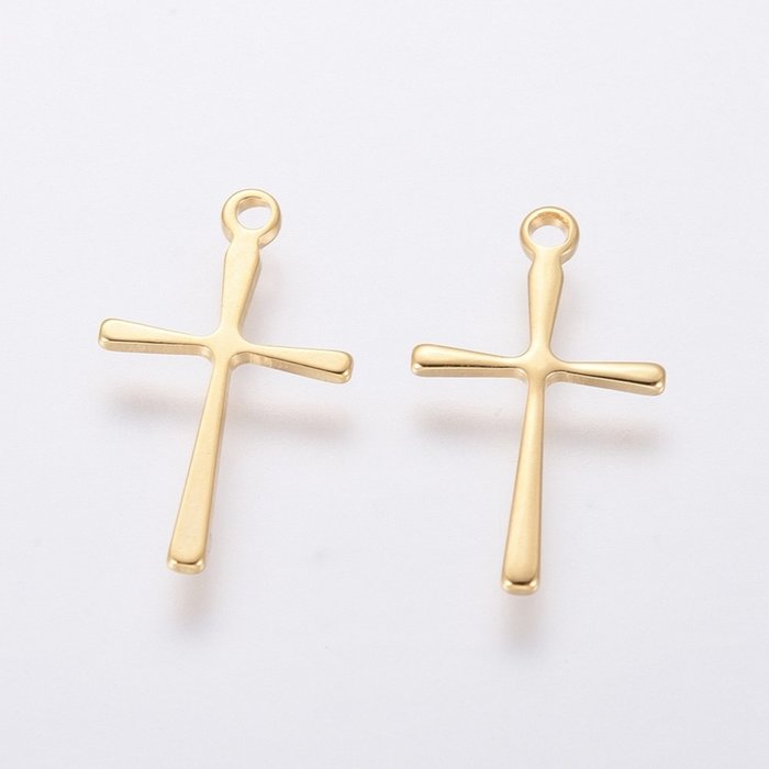 5306 Stainless Steel Cross Charm 16x10mm Gold Plated, 4 pieces