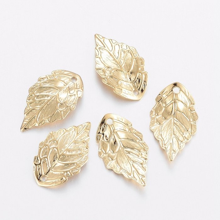 5317 Stainless Steel Leaf Charm 18x10mm Golden, 4 pieces