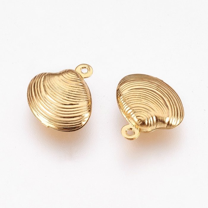 Stainless Steel Shell Charm 14x13mm Golden, 3 pieces