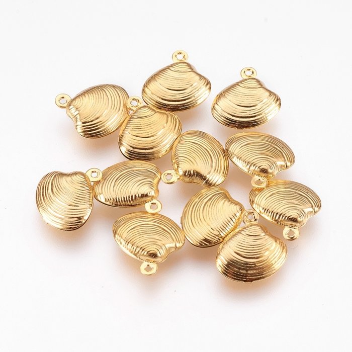 Stainless Steel Shell Charm 14x13mm Golden, 3 pieces
