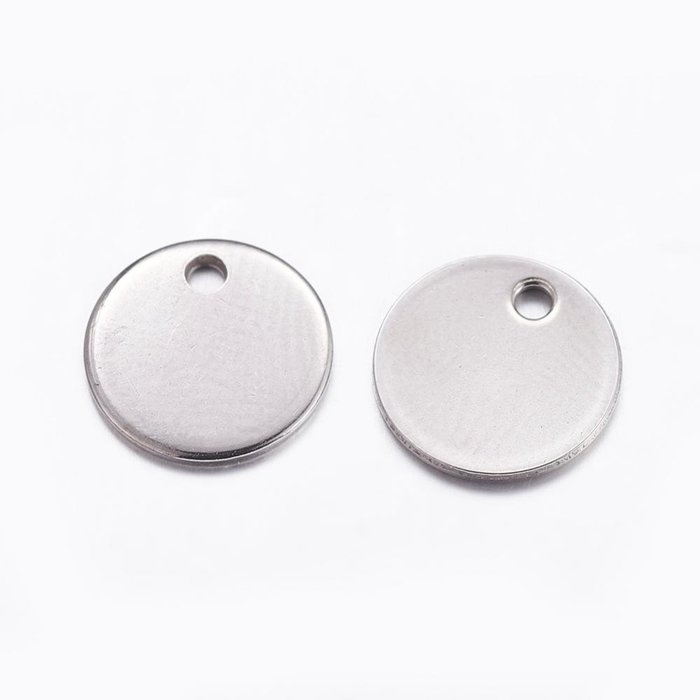 5 pieces Stainless Steel Coin Charm 10mm Silver
