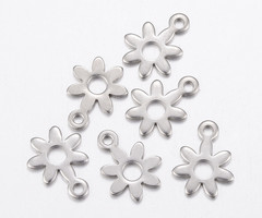 5 pieces Stainless Steel Flower Charm 11x8mm Silver