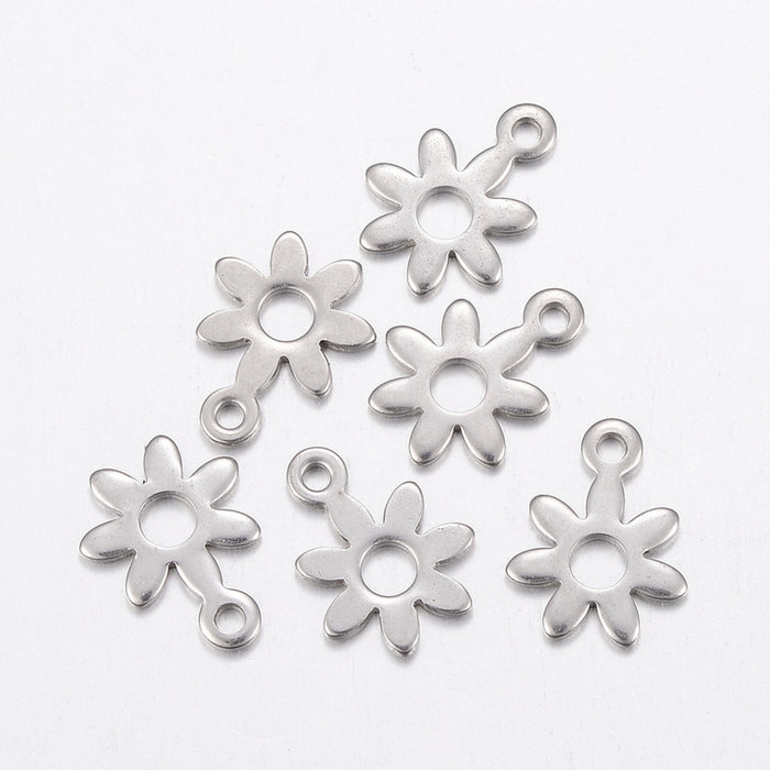 5 pieces Stainless Steel Flower Charm 11x8mm Silver