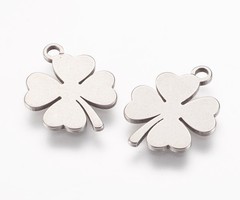 4 pieces Stainless Steel Clover Charm 15x12mm Silver