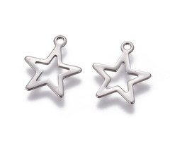 5 pieces Stainless Steel Star Charm 15x13mm Silver