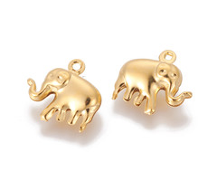 3 pieces Stainless Steel Elephant Charm 15mm Gold Plated