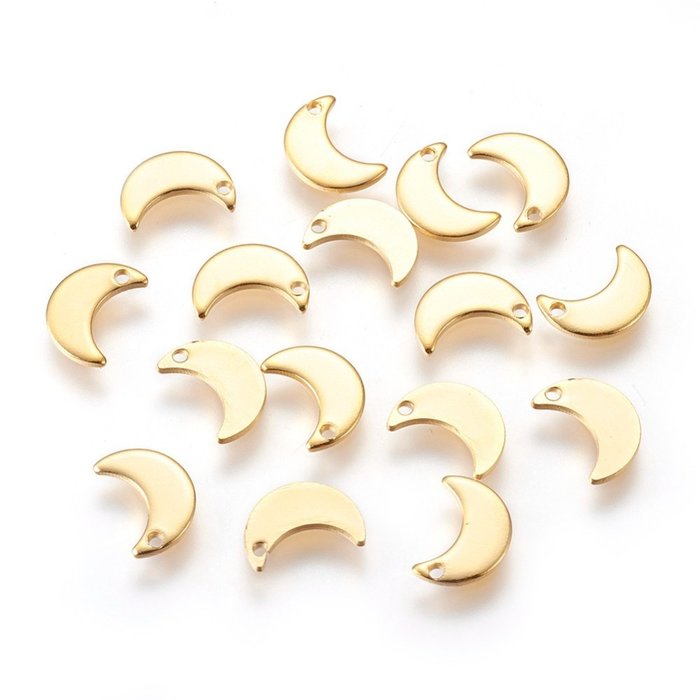 5331 Stainless Steel Moon Charm 10x7mm Gold Plated, 4 pieces