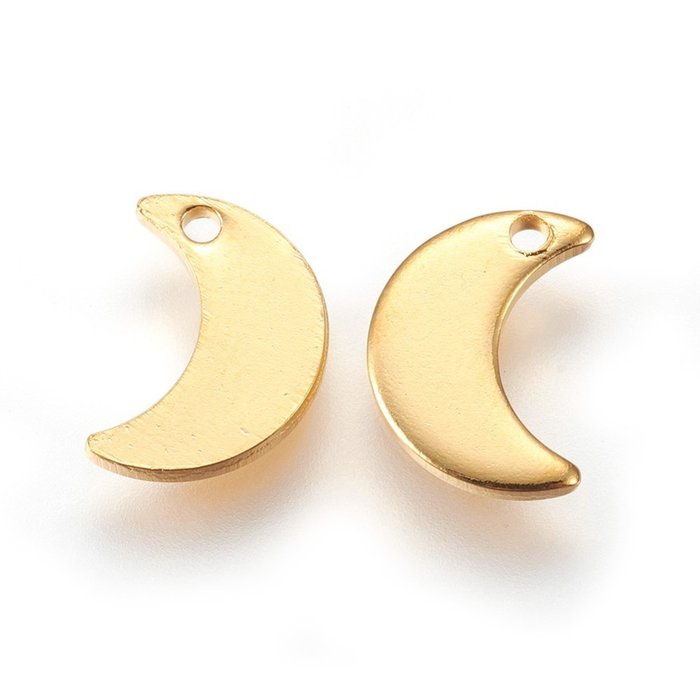 5331 Stainless Steel Moon Charm 10x7mm Gold Plated, 4 pieces