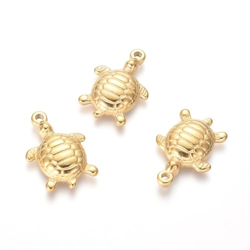 3 pieces Stainless Steel Tortoise Charm 21x15mm Golden 