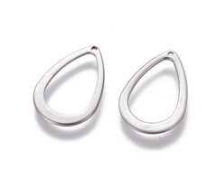 4 pieces Stainless Steel Drop Charm 17x11mm Silver
