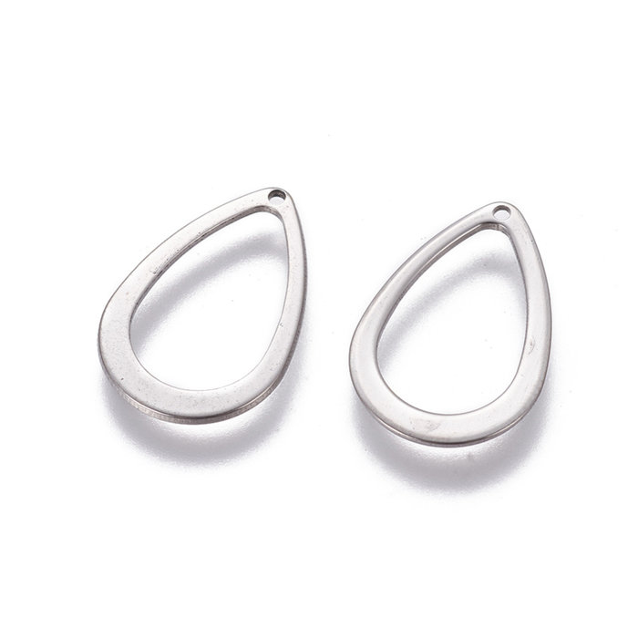 4 stuks Stainless Steel Druppel Bedel 17x11mm Zilver