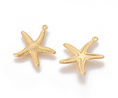 3 pieces Stainless Steel Starfish Charm 23x21mm Golden