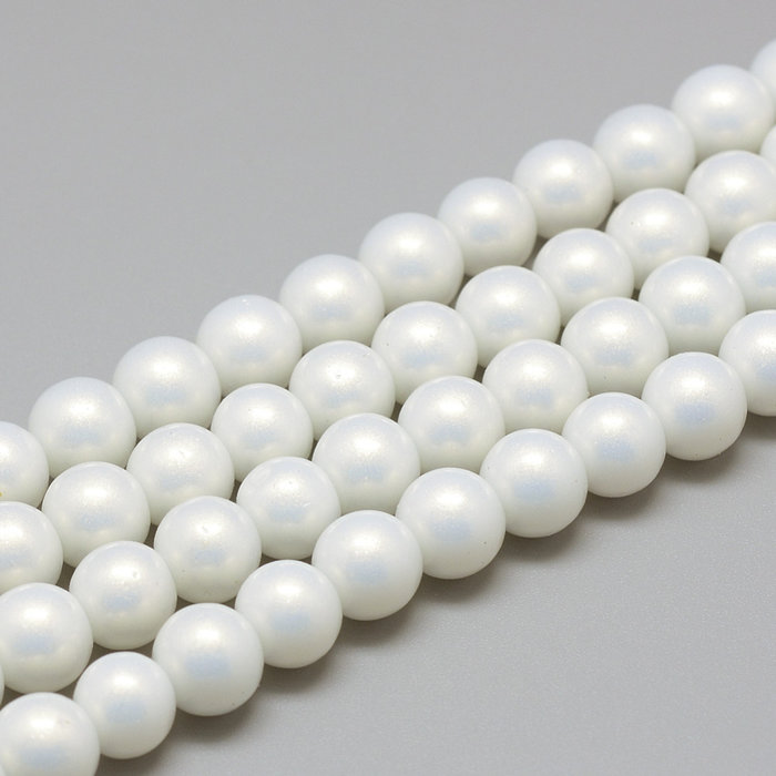 Shiny Glasspearls 8mm White, strand 95 pieces