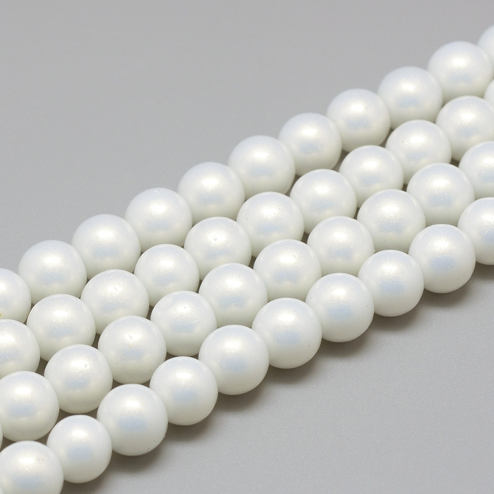 Shiny Glasspearls 8mm White, strand 95 pieces