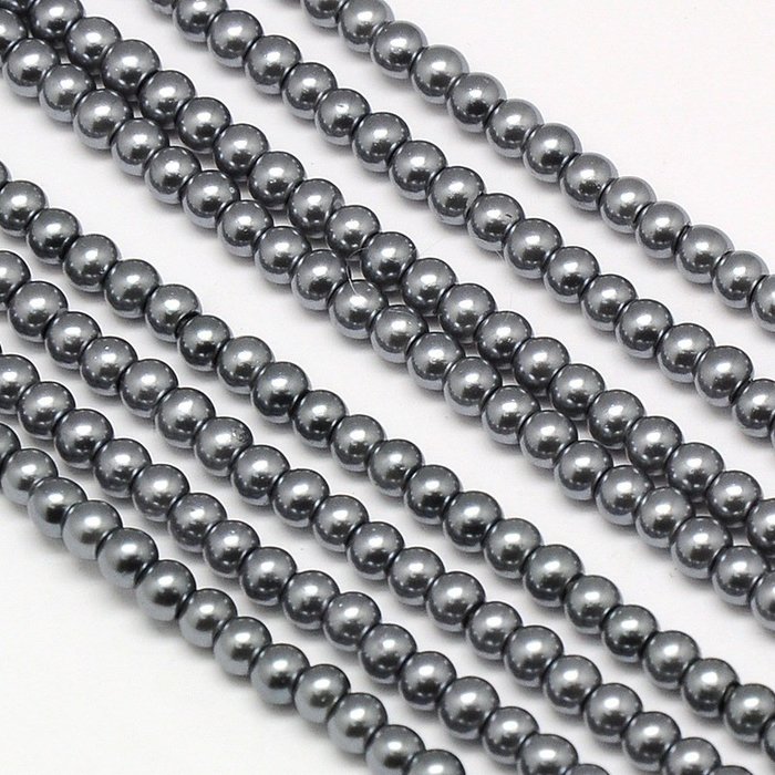 102* Top Quality Glasparels 4mm Donker Grijs, streng 100 stuks