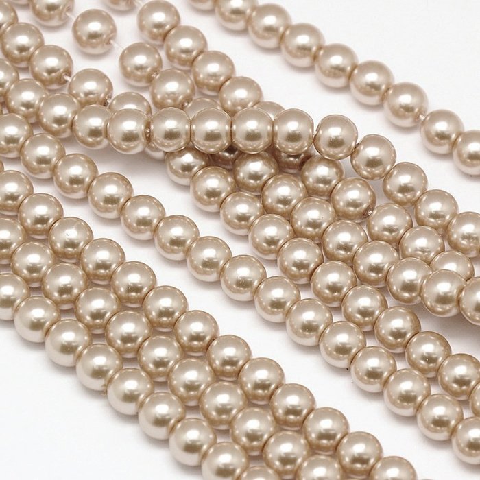 Glasspearls 6mm Champagne, strand 130 pieces