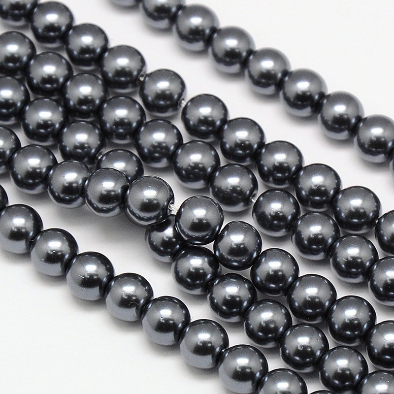 118* Top Quality Glass Pearls 6mm Anthracite, strand 72 pieces