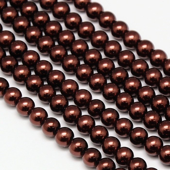 121* Top Quality Glass Pearls 6mm Dark Brown, strand 72 pieces