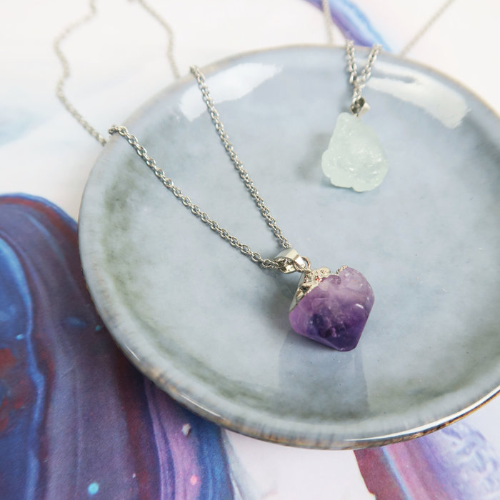Stainless Steel Ketting met Amethist Nugget Bedel inspi59742