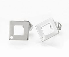 4 stuks Stainless Steel Studs Oorbel Ruit Zilver 14mm