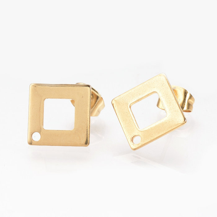 4 pieces Stainless Steel Stud Earring Rhombus Gold Plated 14mm - A27