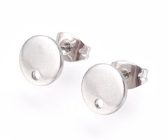 4 stuks Stainless Steel Studs Oorbel Flat Zilver 8mm