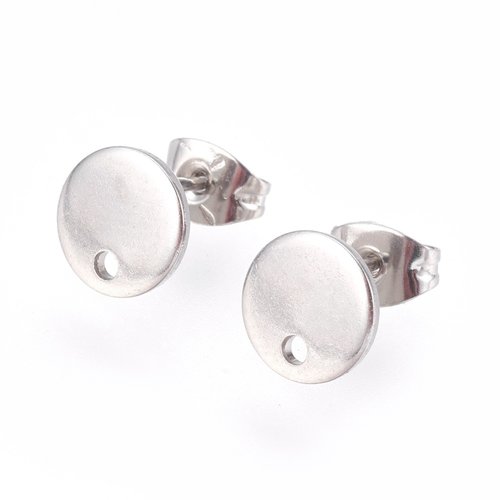 4 pieces Stainless Steel Stud Earring Flat Silver 8mm 