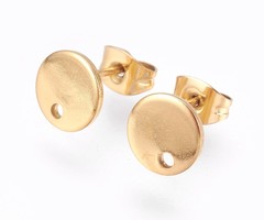 4 stuks Stainless Steel Studs Oorbel Flat Gold Plated 8mm