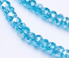 Facet Glaskralen Aqua Blauw Shine 3x2mm, 80 stuks