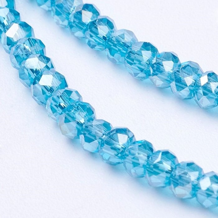 Facet Glaskralen Aqua Blauw Shine 3x2mm, 80 stuks