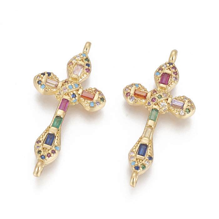 Luxe Brass Tussenzetsel Gold Plated met Zirkonia 33x16mm Kruis