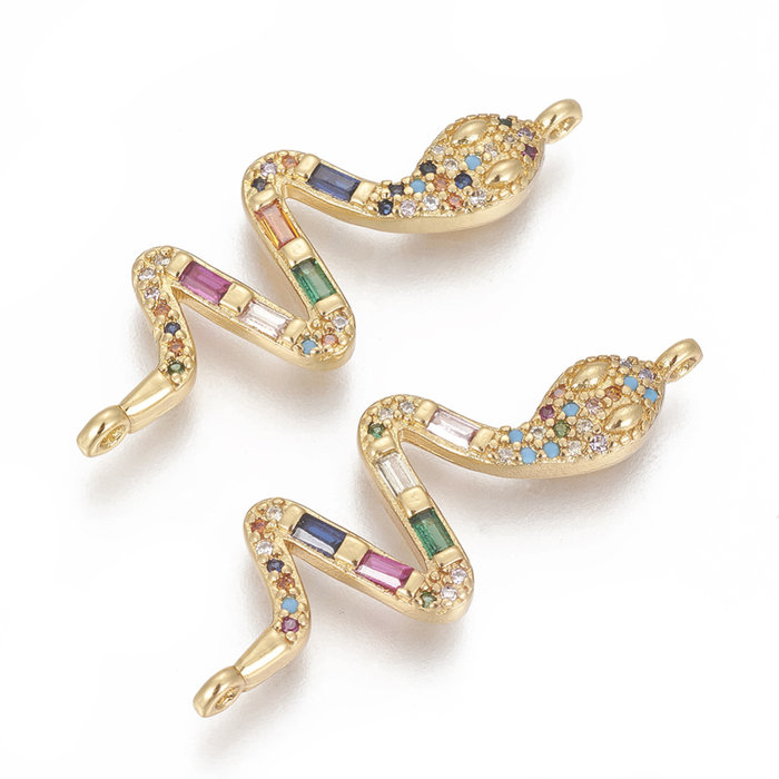 Luxurious Brass Connector Gold Plated with Zirconia 35x13mm Snake