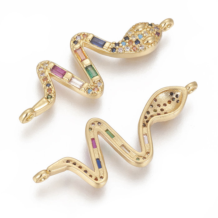 Luxurious Brass Connector Gold Plated with Zirconia 35x13mm Snake