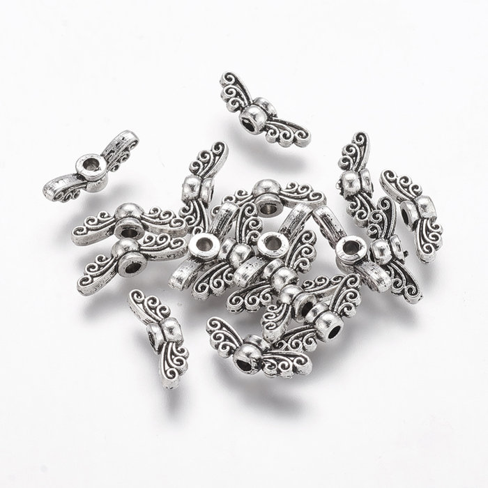 10 pieces Wing Beads Silver 14x4mm