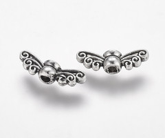 10 pieces Wing Beads Silver 14x4mm