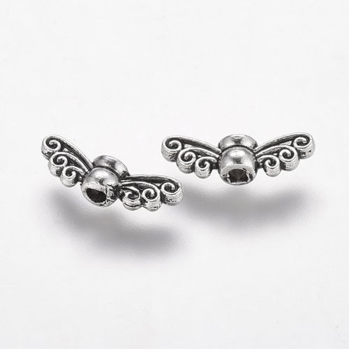 10 pieces Wing Beads Silver 14x4mm 