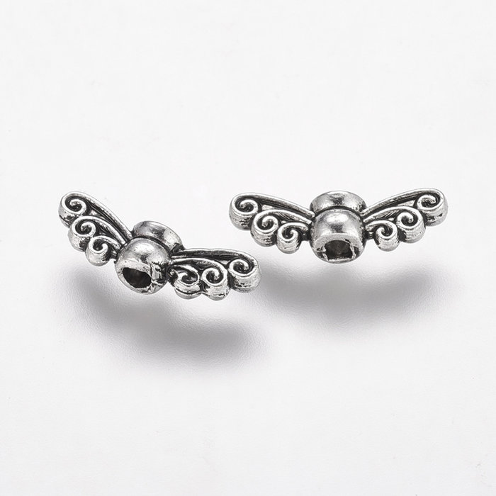 10 pieces Wing Beads Silver 14x4mm