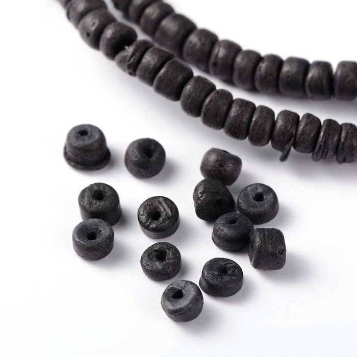 Streng 39cm Natuurlijke Kokos Kralen Zwart 5x2-5mm