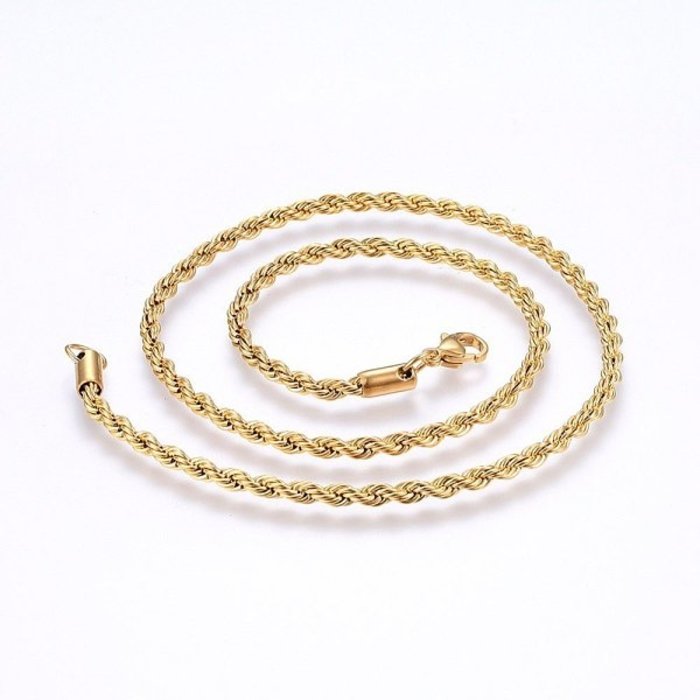 Stainless Steel Rope Chain Ketting 4mm Gold Plated