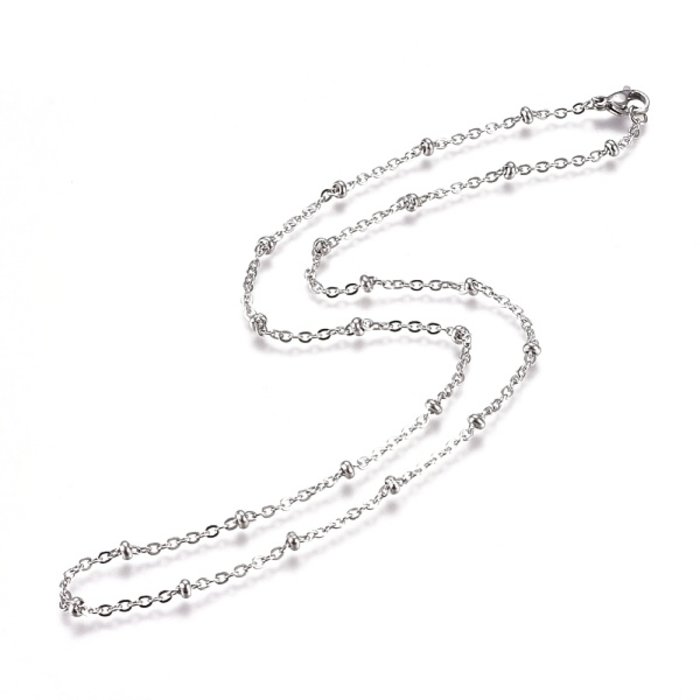 Stainless Steel Cable Chain 2mm with Bead and Clasp, 45cm Silver