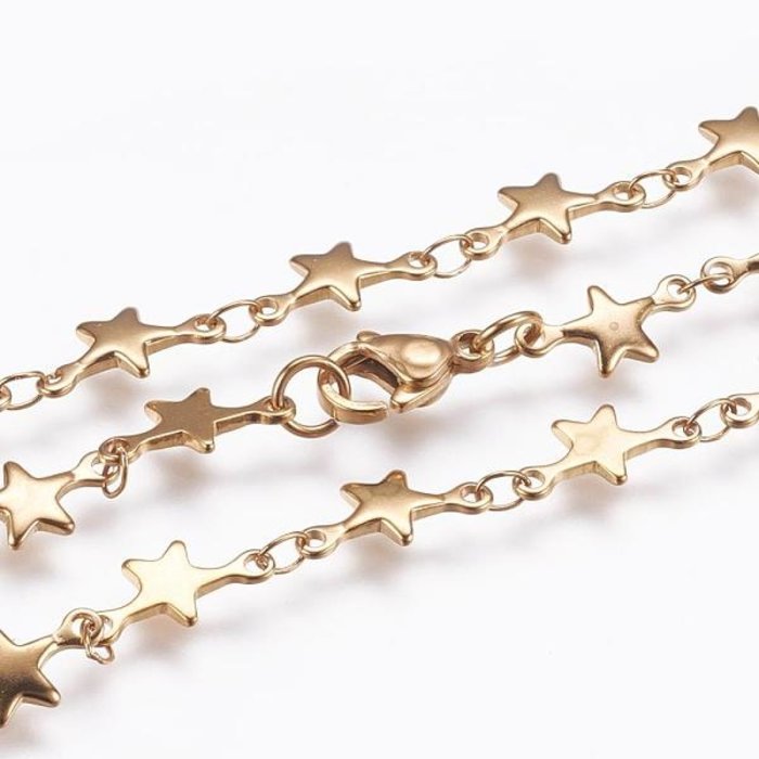 Stainless Steel Kettinkje met Ster Gold Plated 45cm