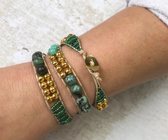 Self A Wrap Bracelet Making - Green with Gold