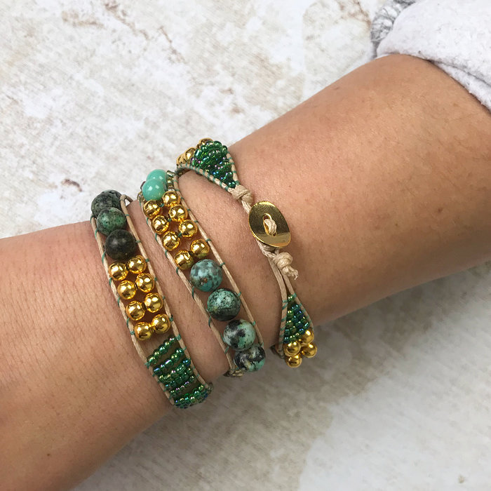 Self A Wrap Bracelet Making - Green with Gold Inspiratie0302