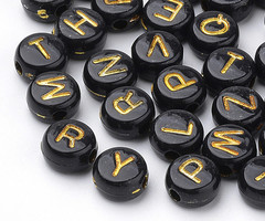 Alfabet Mix Letterkralen Zwart met Goud 7mm, 400 stuks