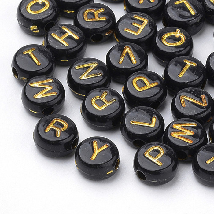 Complete Alphabet Letter Beads Black with Golden Letters 7mm, 400 pieces
